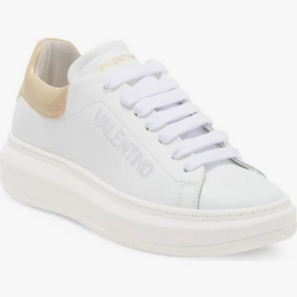 Valentino Women's White And Beige Fresia Low Top Sneakers. Sz:7-8